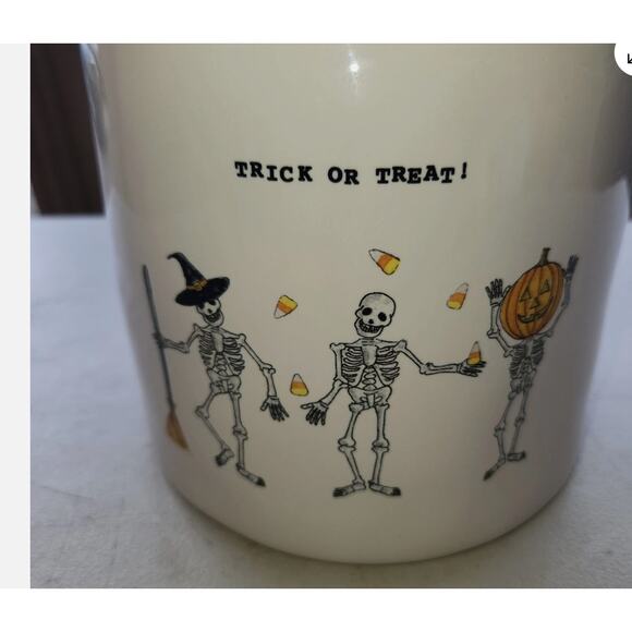 Rae Dunn 8" Halloween Trick Or Treat Cookie Canister Dancing Skeletons New - Picture 2 of 2